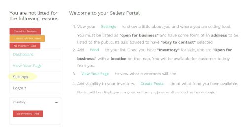 Click "Settings" to begin adjusting your seller settings.